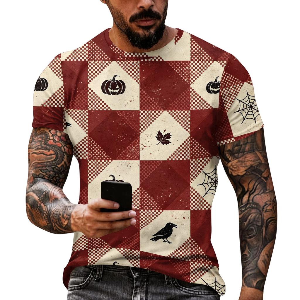 Women Halloween Short Sleeve T Shirt Round Neck Pumpkin Web Print Casual Lightweight Top S XL