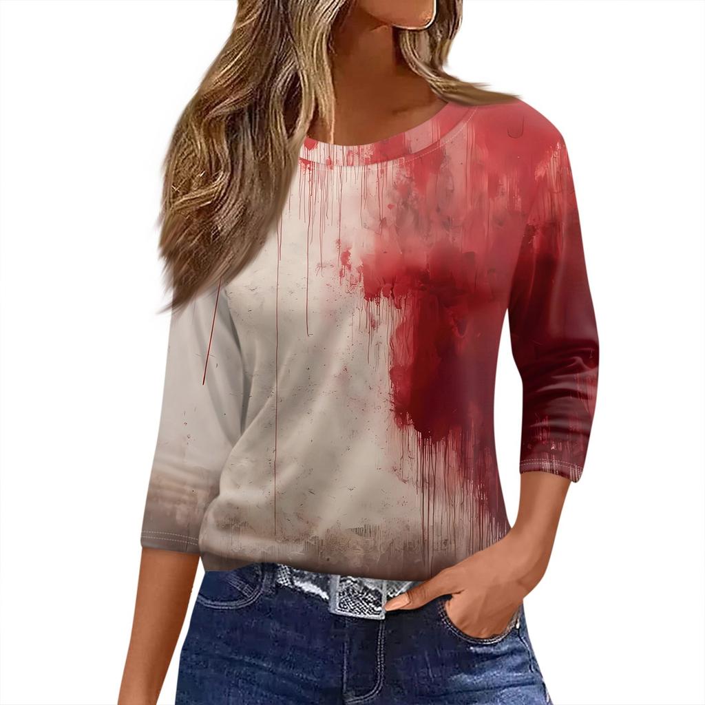 Women's T Shirt Halloween Print 3/4 Sleeve Daily Fashion Basic Round Neck Regular Top