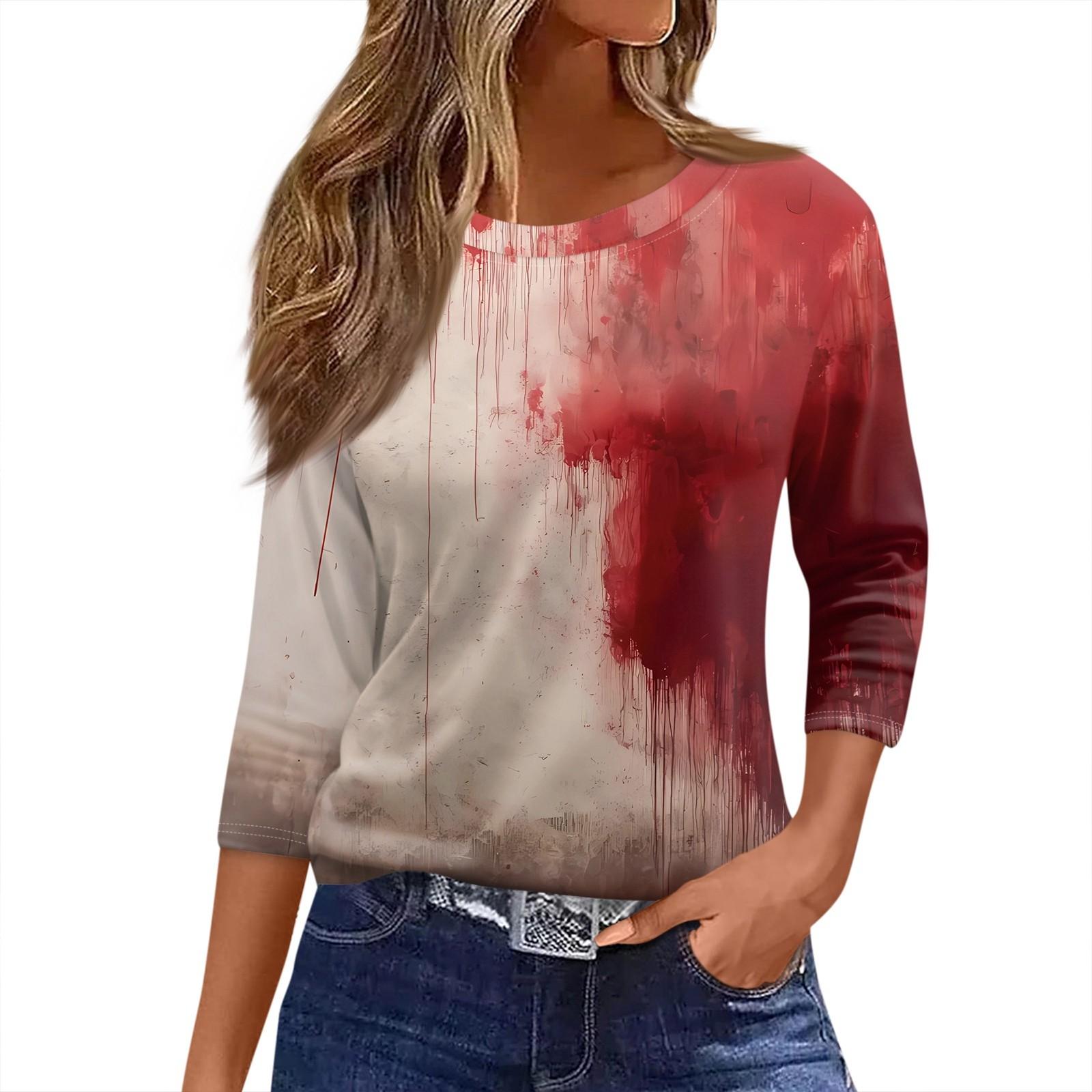 

Women s T Shirt Halloween Print 3/4 Sleeve Daily Fashion Basic Round Neck Regular Top XL