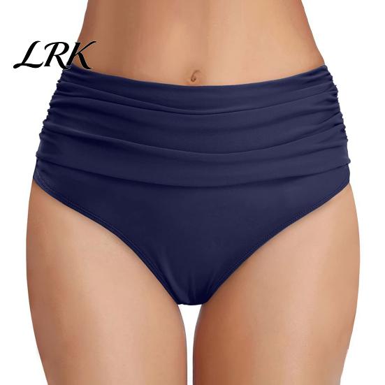 Klassischer Schnitt Badehose Hoher Bund Bikinihose für Damen, Bauchkontrolle Raffung Bade-Shorts, Flexibler Sitz Details Strandshorts Badebekleidung M dunkelblaue