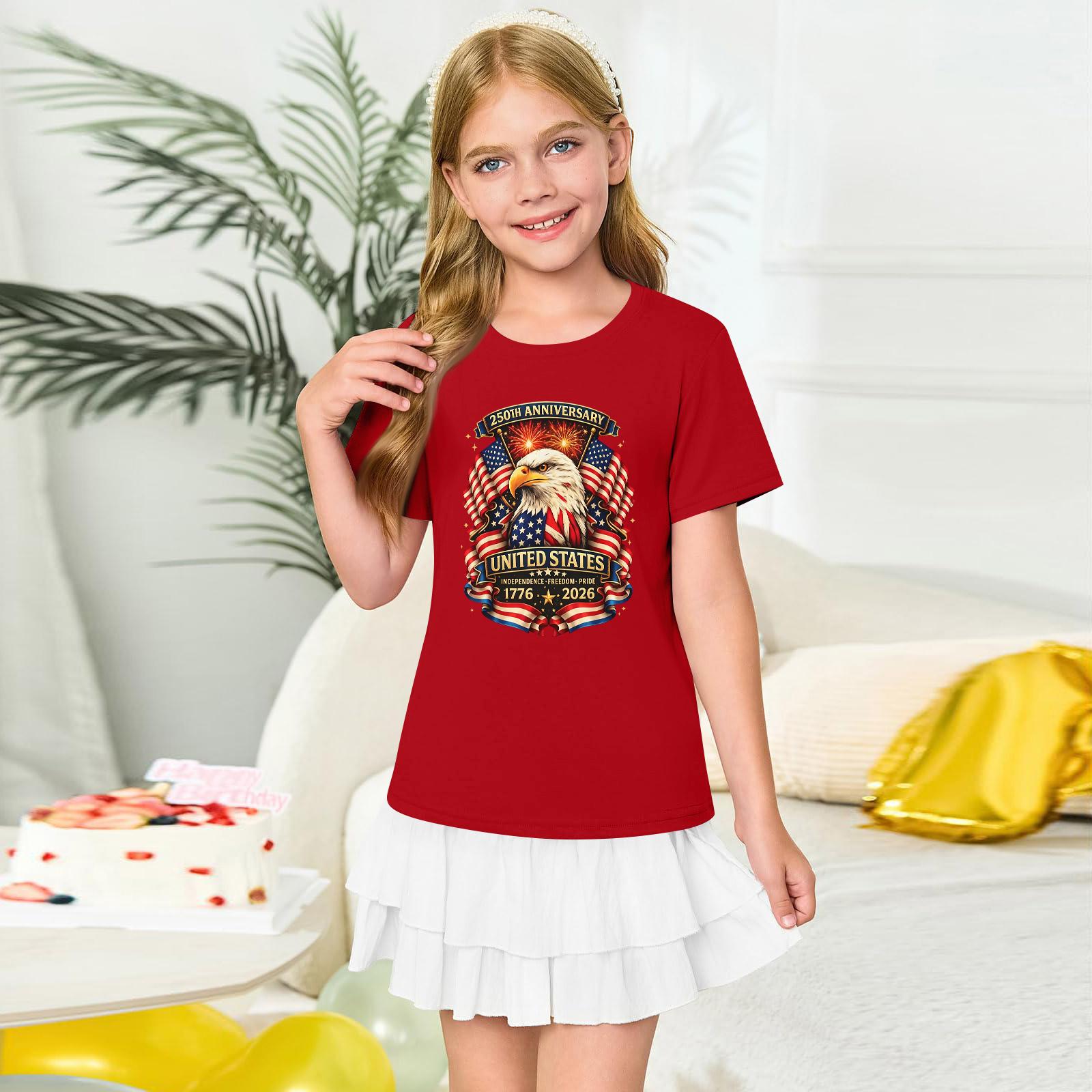 

Girls Round Neck Short Sleeve Printed Casual Short Sleeve 140 червоний