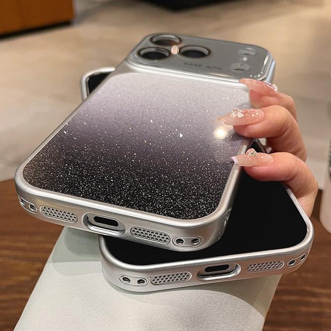 Glitter Gradient Camera Film Protector Case for For Iphone 1 16 17 Pro Max 13 14 17Pro Bling Shockproof Large Window Cover