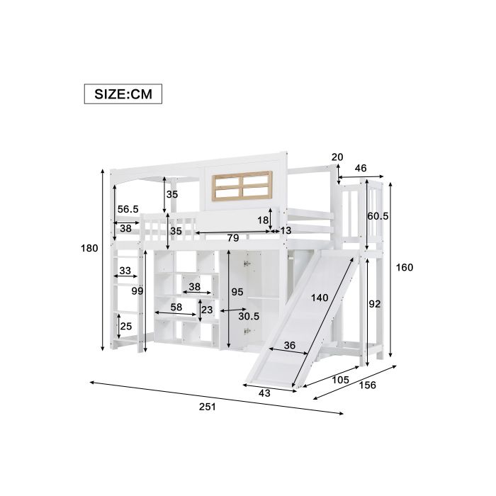 Bunk Bed - MUVOE - 90x200 Cm - White - Safety Rails - Integrated Storage