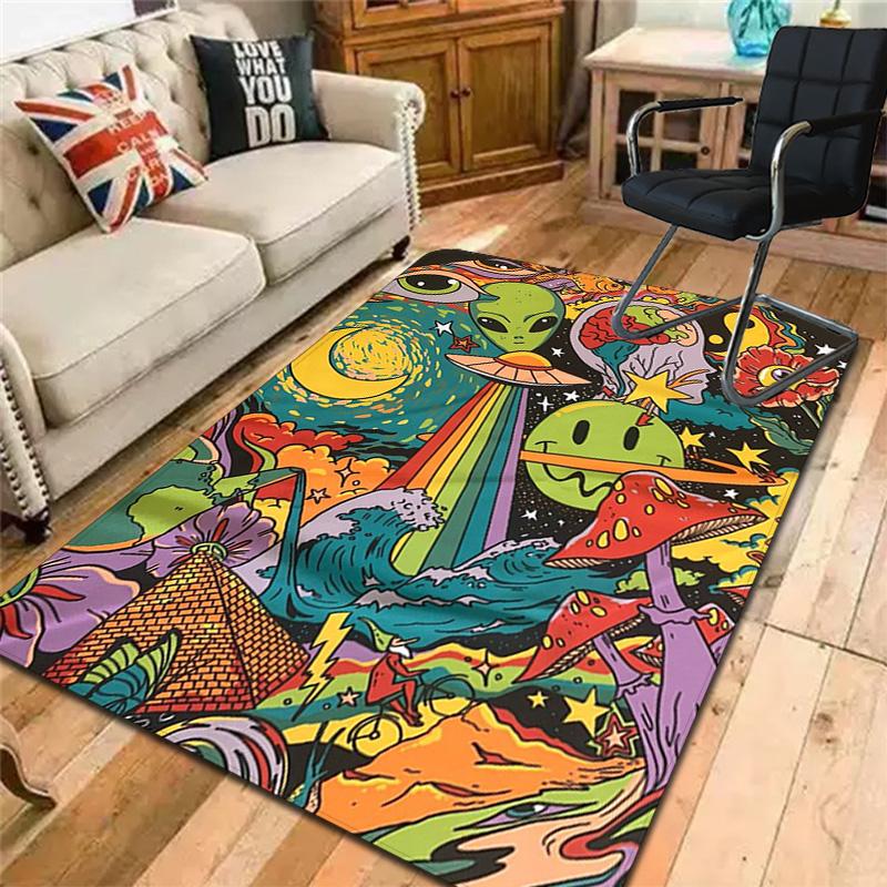 Whimsical UFO & space Rug Floor Mat for Living Room or Bedroom Soft and Comfortable Carpet a Gift for Birthday and Holiday.ZFF0913426
