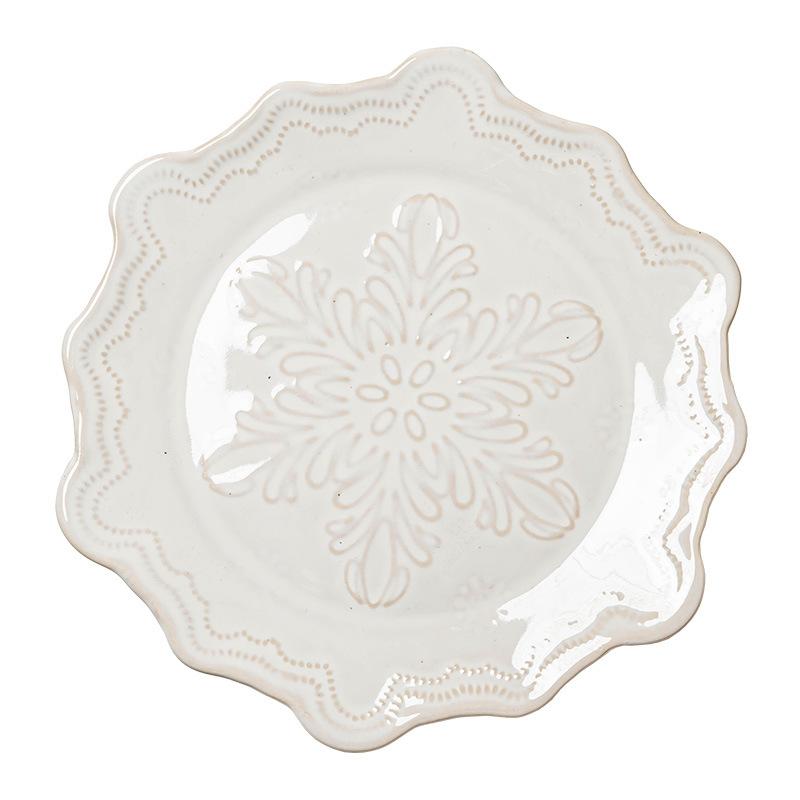 French Relief Plate, Dessert Plate, Snowflake Special-Shaped Plate, Household Ceramic Vegetable Plate, Tableware Plate, Western Food Plate.