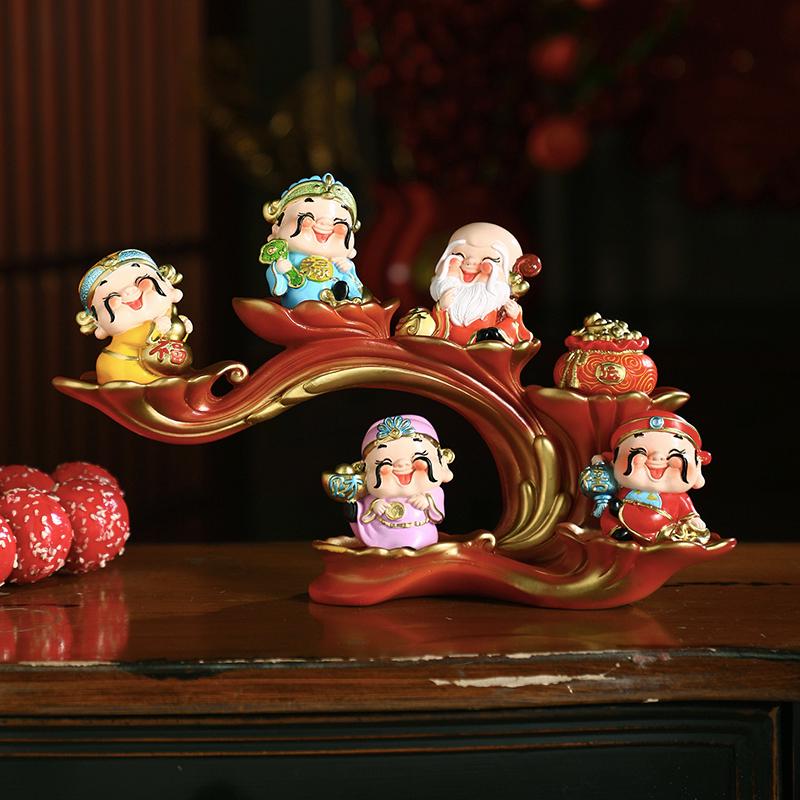 Five Fortune Gods Figurine for Office or Home Decor, Perfect for Entrances, TV Cabinets, Shop Openings, and Housewarming Gifts