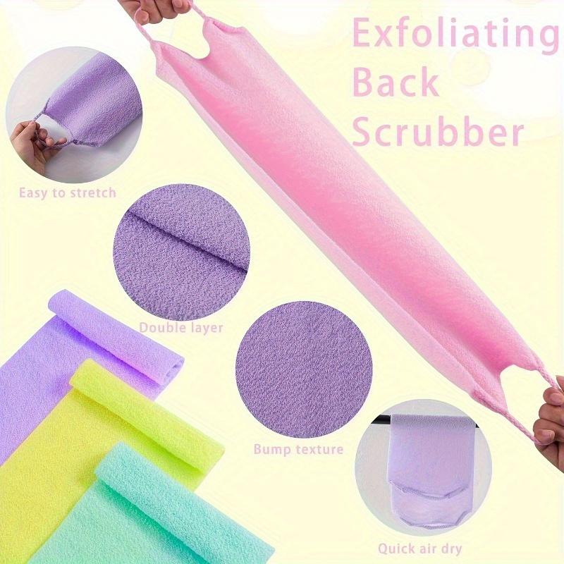 1-pack Exfolierande ryggskrubb med handtag Stretchbar dubbelsidig nylon bad dusch kropps spa-duk för hudrengöring