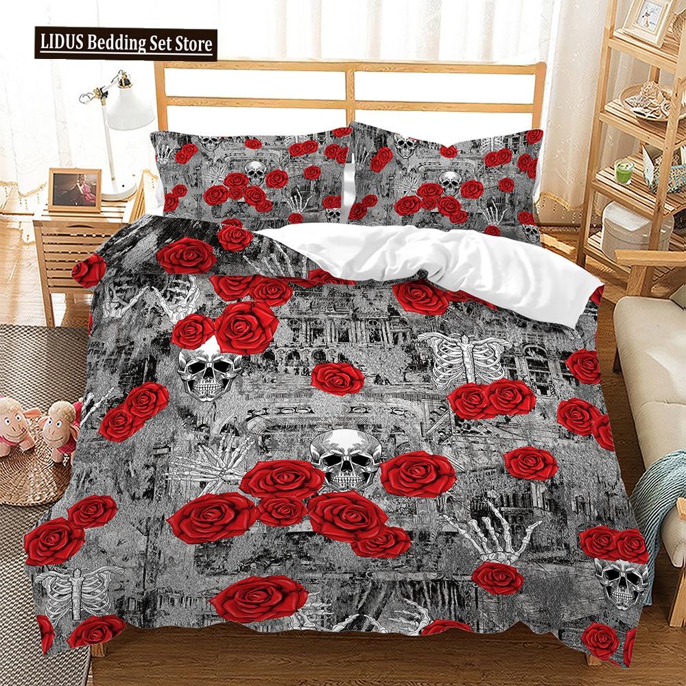 Skull Duvet Cover Set Butterfly Pattern Dark Purple Background King Queen Size For Kids Boys Girls Bedding Set With Pillowcases
