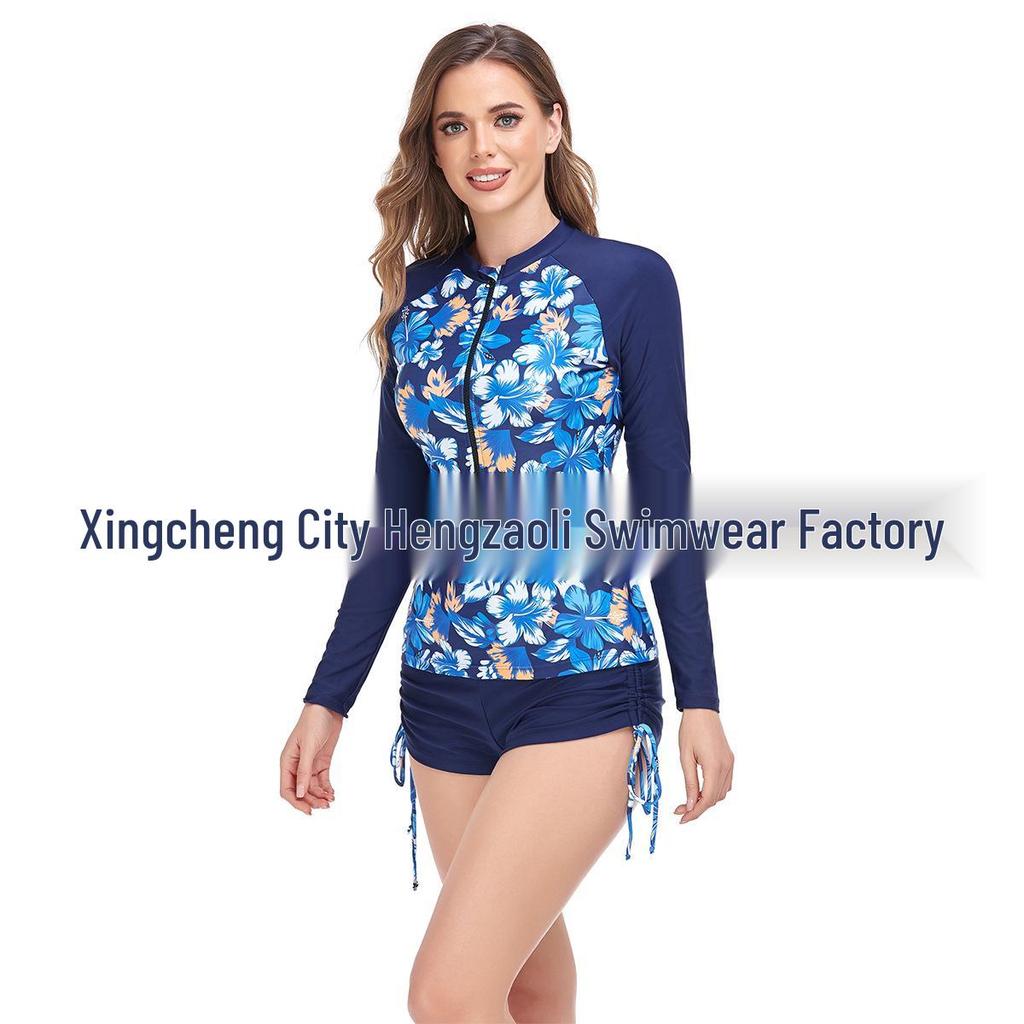 2023 Fashion Print Long Sleeve Slimming Split Bikini Set