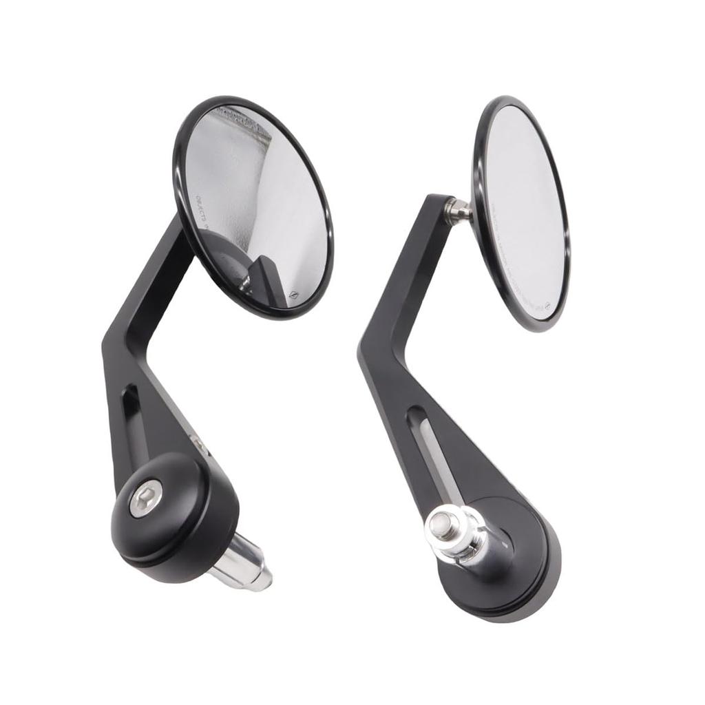 SZYUMO Motorcycle CNC Aluminum Bar End Universal Black Round Left and Right Set Shell Mirrors, Mirrors, (Glossy Model)