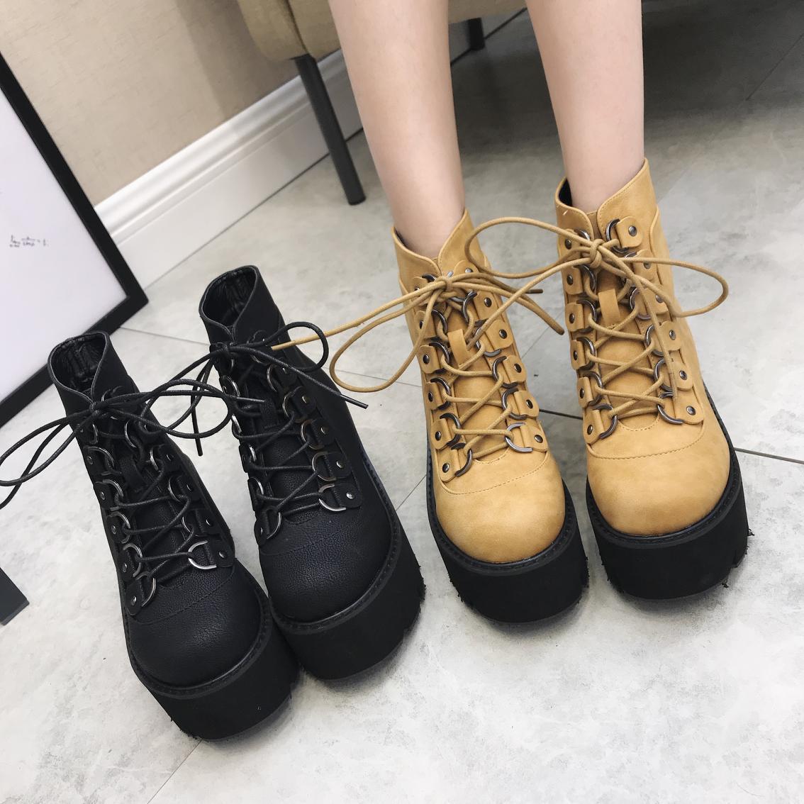 Модные новые ботильоны женские шнурованные мотоциклетные ботинки квадратный каблук — фото 4