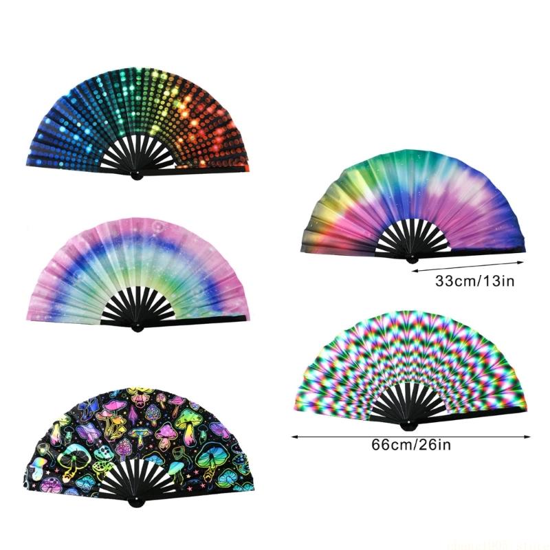 QX2E Light Sensitive Foldable Bamboos Hand Fan for Concerts Raves and Costume Parties