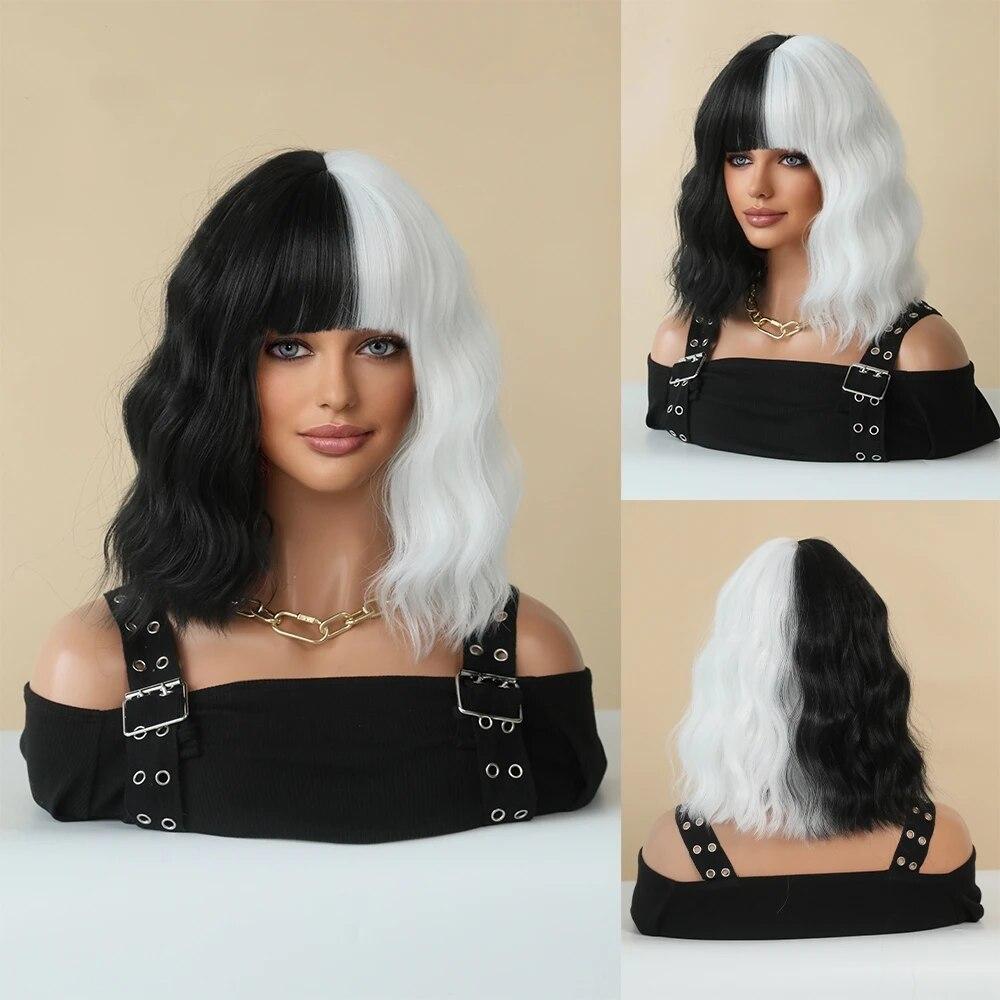 Perucă verde pentru femei Perucă de păr sintetic Bob până la umăr Perucă ondulată Cosplay Party Perucă de Halloween pentru femeie cu păr fals