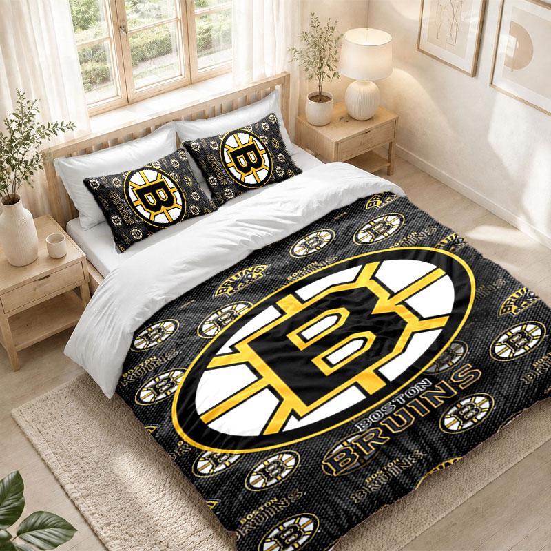 Bedding Set 1 Duvet Cover 2 Pillowcases Boston Bruins Print Bedroom Home Decoration