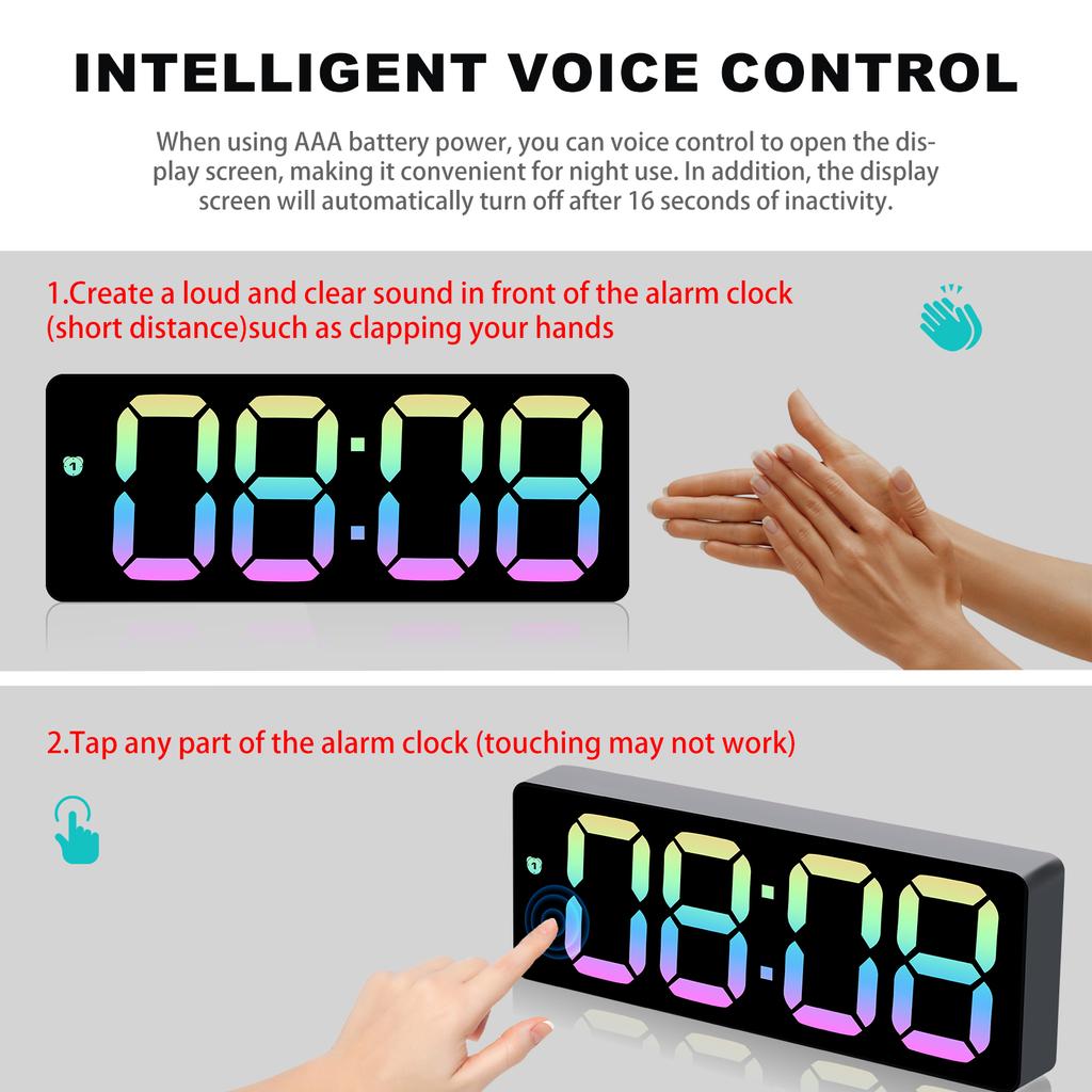 Digital Alarm Clock 3 Level Dimmable Digital Clock 2 Power Supply Alarm Clocks Desktop Clock with Temperature Display Snooze