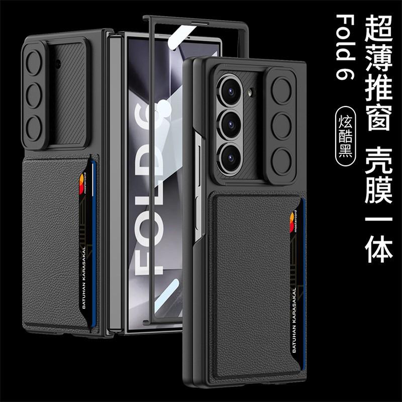 Slim Flip Case Galaxy Z Fold6 With Card Slot Camera Window PU Leather Cover Shockproof Protection