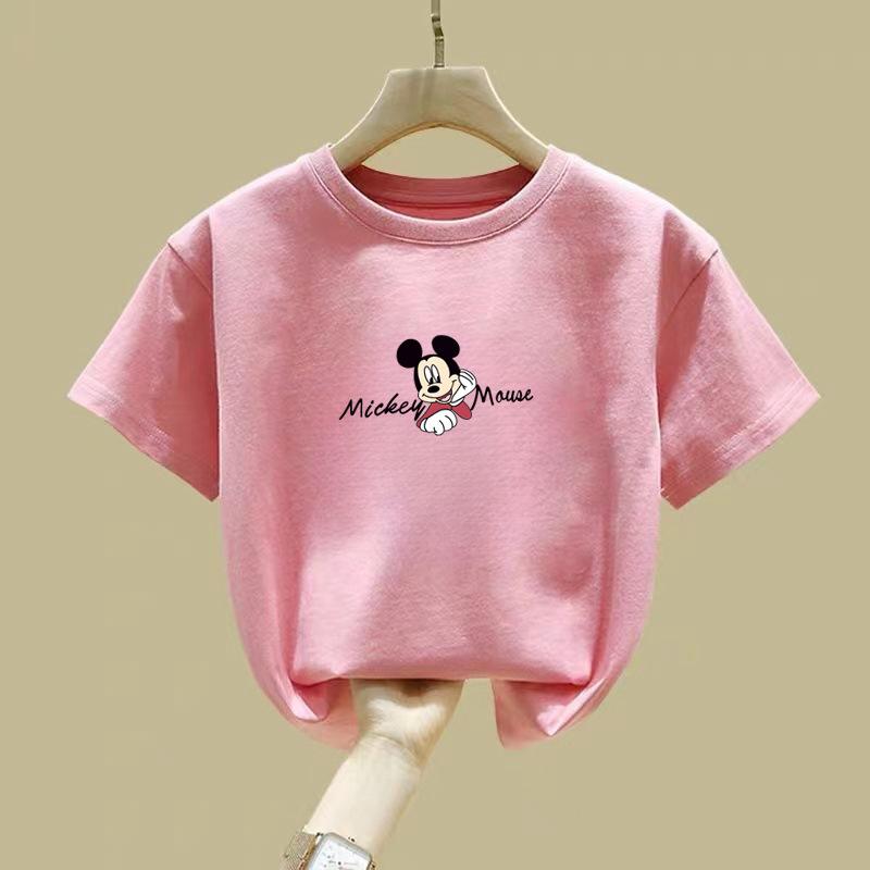 Girls Summer Cotton Pink Cartoon Short Sleeve T Shirt Big Kids Half Sleeve Top 90