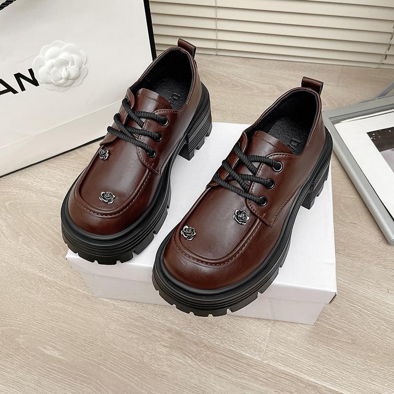 French Small Loafers 2025 Autumn New British Style Small Leather Shoes Fashion Versatile Thick Heel Platform Single Shoes