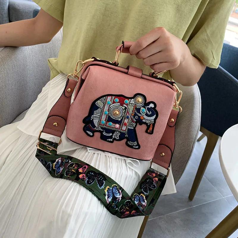 Luxury PU Leather Handbag Crossbody Bag, Elephant Embroidered Bags Purses Satchels Suitable for Daily Work, Party and Travel.
