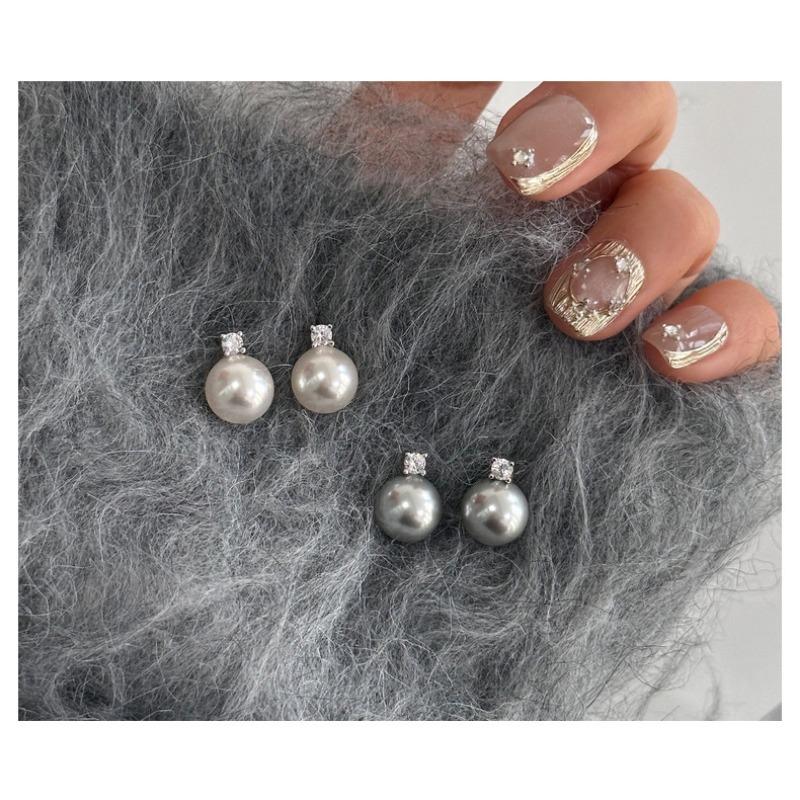 Classic Retro Elegant Pearl Zircon Stud Earrings 925 Silver For Women Jewelry