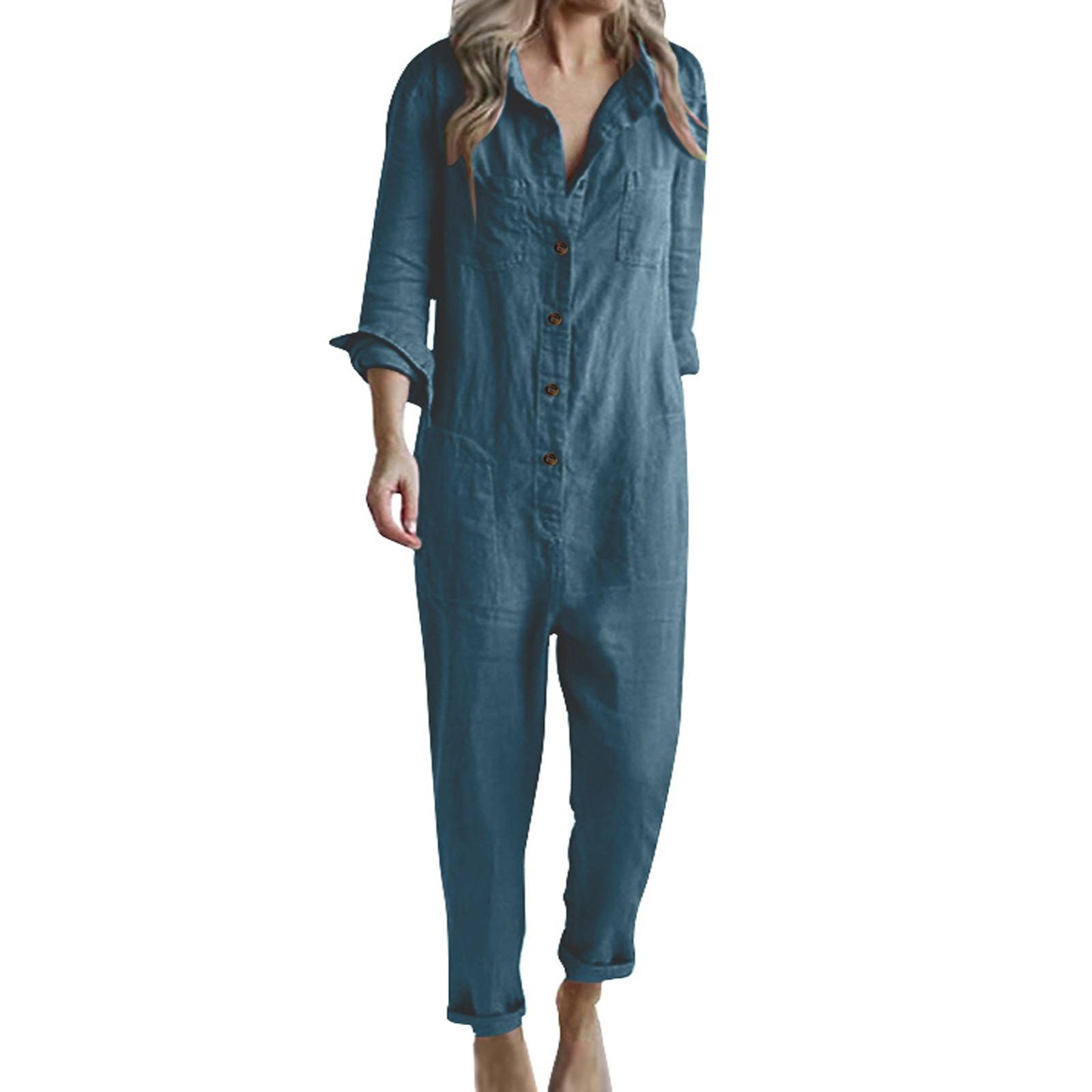 Женский элегантный модный безрукавный свободный повседневный комбинезон с карманами S тёмно-синий