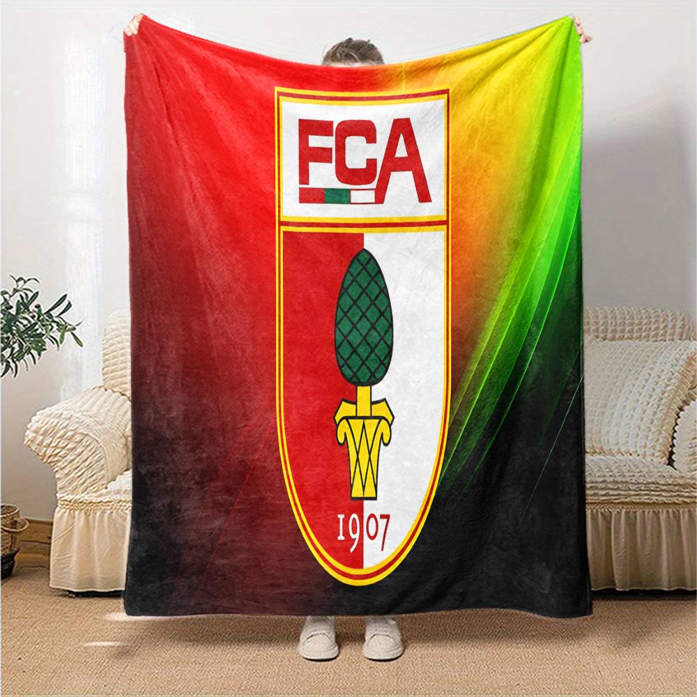 Augs-burg Football Crest Flannel Blanket, Soft Polyester, Modern Design, All-Season for Camping, Travel, Gifts for holidays or birthdays