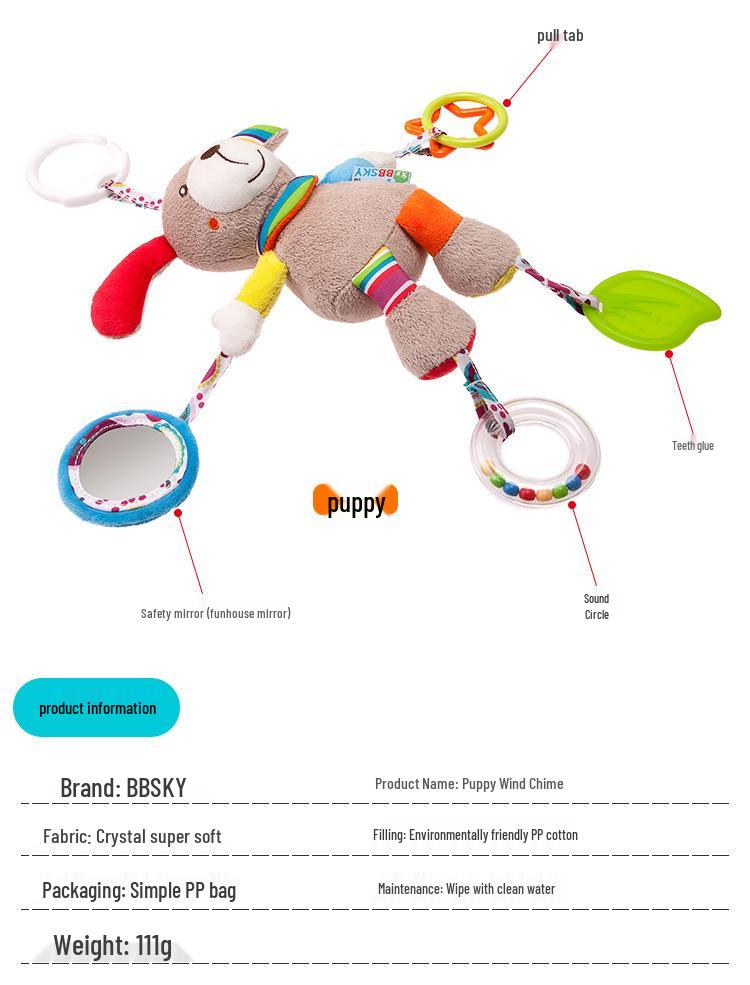 BBSKY Adorable Cartoon Animal Baby Crib Mobile & Teething Plush Rattle Toy