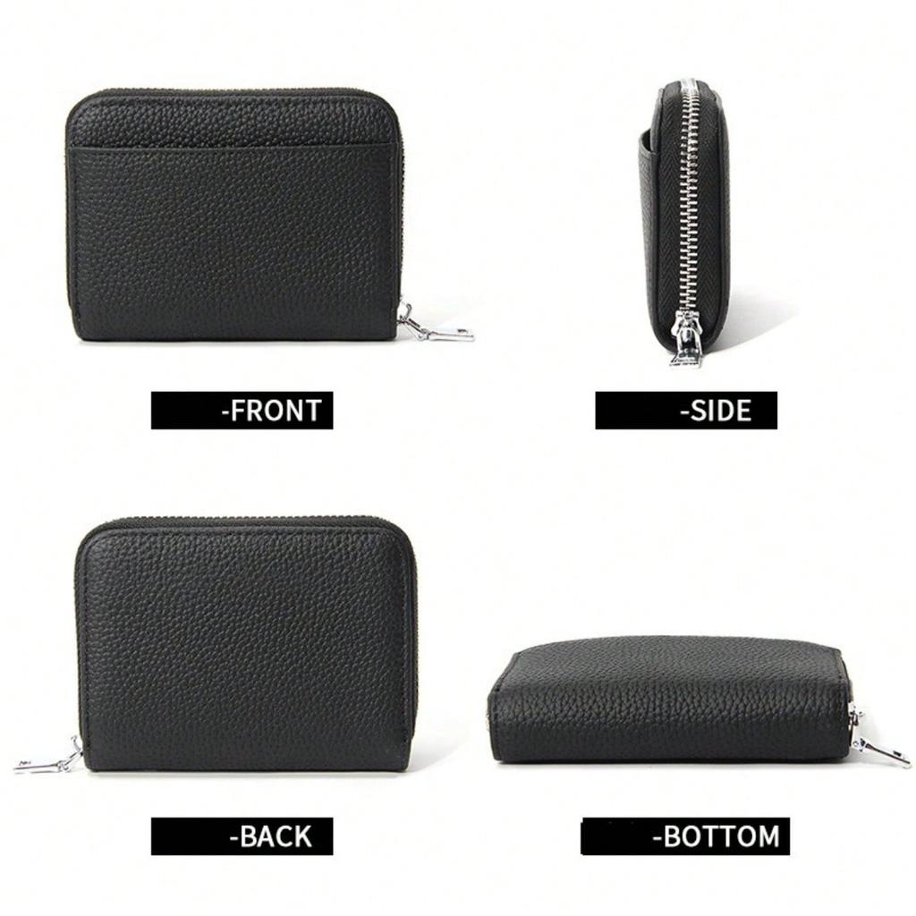 Leather Women's Wallet Short FRID Anti Demagnetization Wire Grid Coin Wallet Men's Card Bag