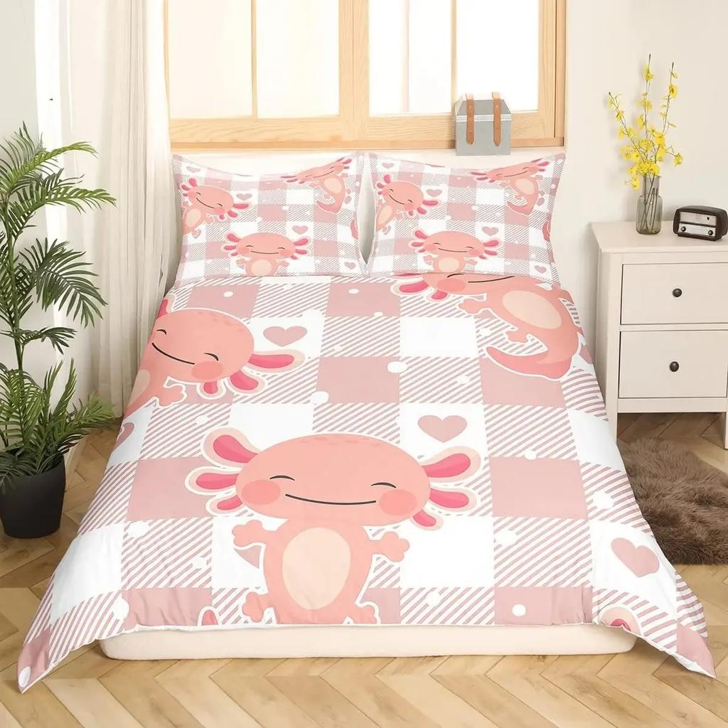 Cute Axolotl Bedding Set for Boys Girls Kawaii Reptiles Animal Comforter Cover Twin King Size Sea Wildlife Axolotl Duvet Cover