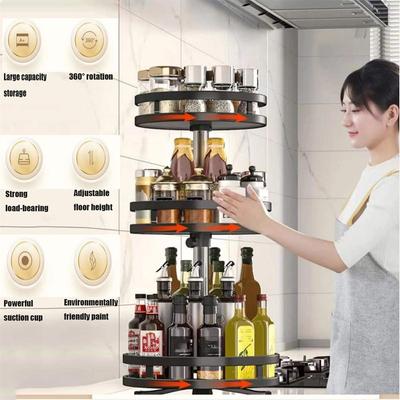360°Rotation Spice Rack Organizer Jar Cans For Kitchen Accessories Non-Skid Carbon Steel Storage Tray For Seasonings And Spices