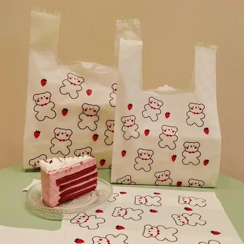 Little Bear Vest Plastic Tote Bags Restaurant Takeaway Dessert Food Packaging Bag Shop Shopping Gift Ornaments Storage Packing