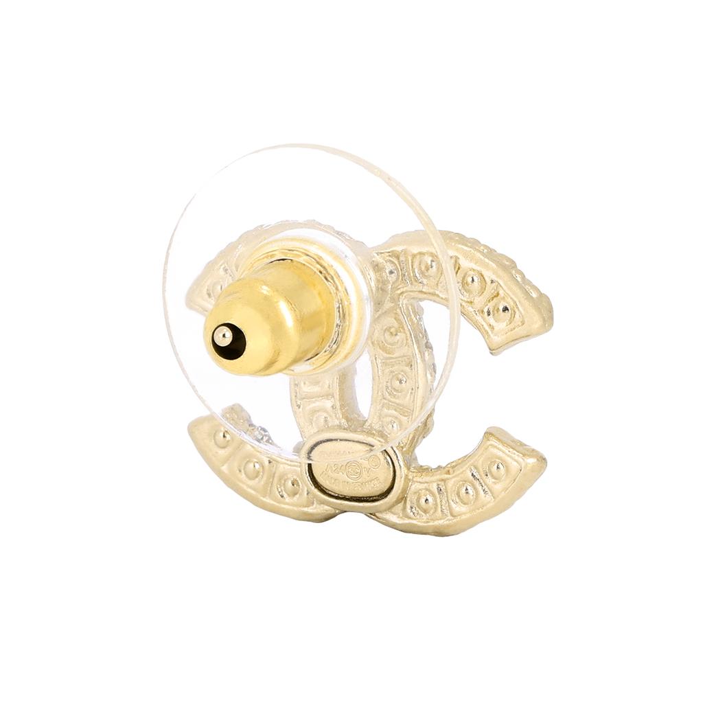 Chanel Classic Logo Inlaid Design Pearl Metal Diamond Resin Earrings Women earrings Gold A64766Y09530