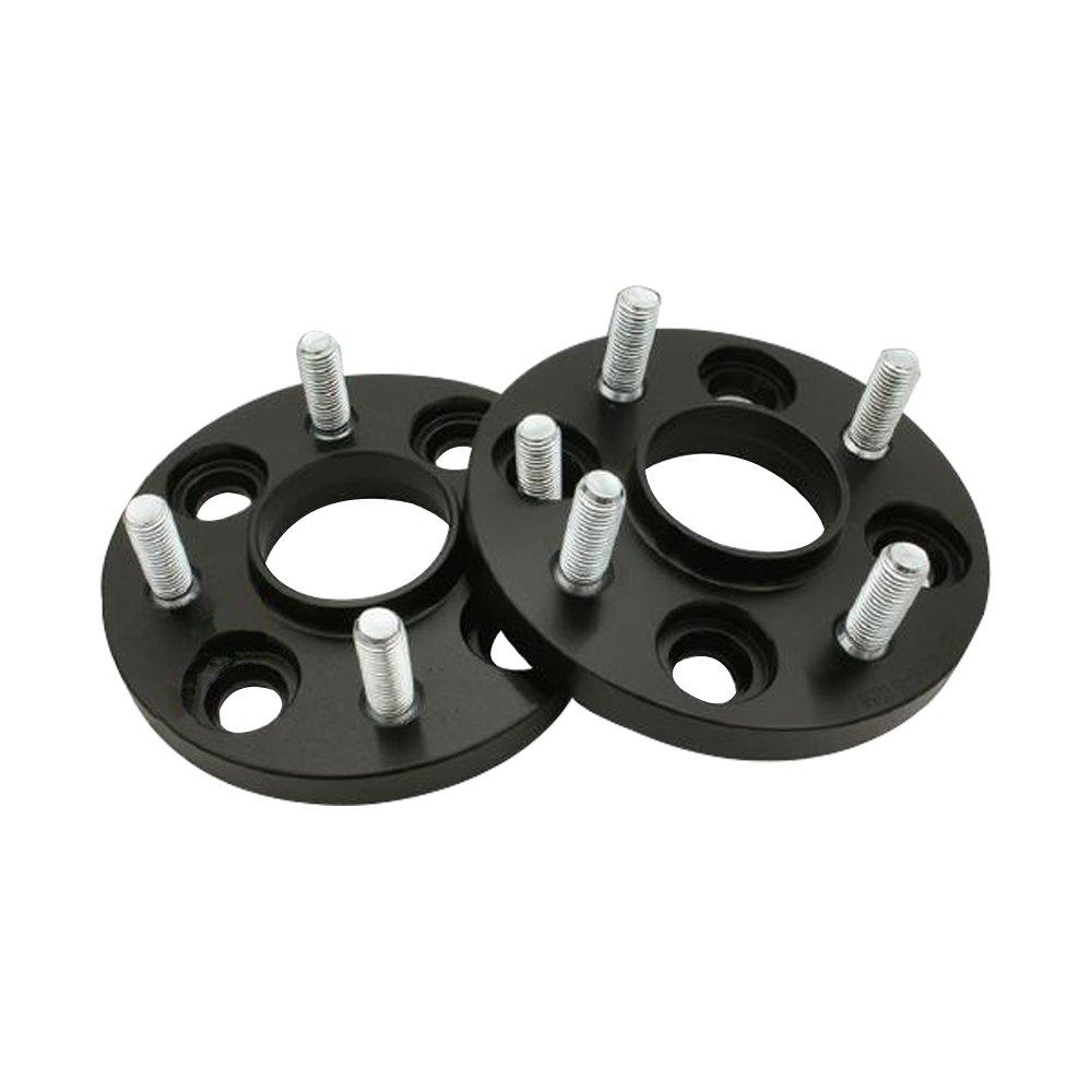 Hub Ring Wide Tread Spacer PCD 100 Wheel 4 Hole Nut Black Set of 2 (15mm, M12 x P1.5)
