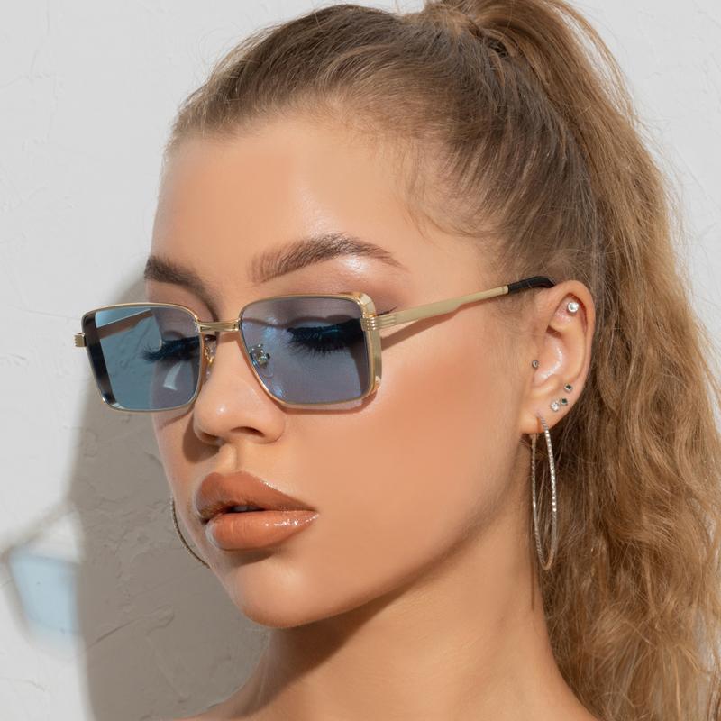 2pcs Fashion Square Steampunk Sunglasses Luxury Brand Designer Men Women Retro Rectangle Punk Metal Frame Sun Glasses UV400