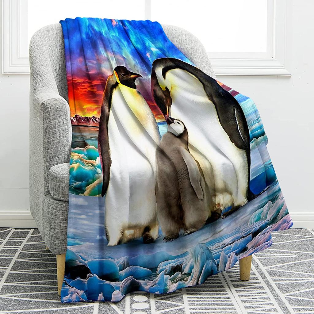 Owl Blanket Penguin Blanket Antarctic Animals Ocean Print Gifts for Women Kids Boys Home Bedroom Living Room Decor