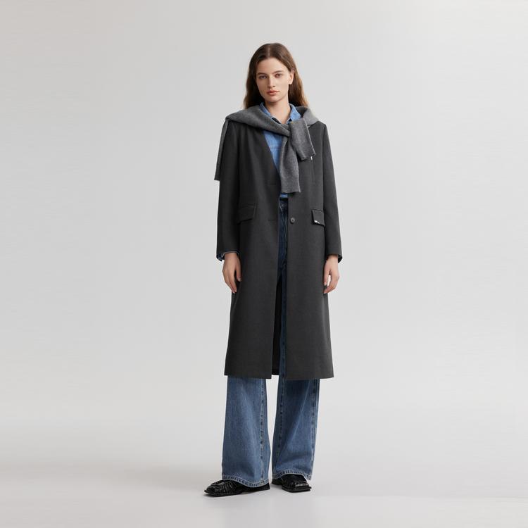 ELLE Gray High-Quality Solid Color Simple Single-Breasted Coat Women Coats Dark-Gray EF49352