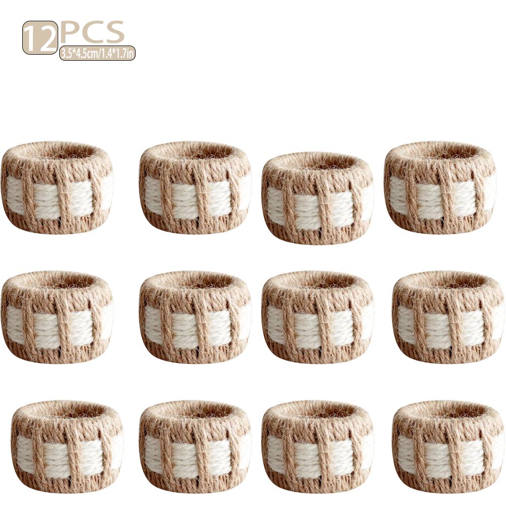 

6/12-pack Natural Jute Woven Napkin Rings, Rustic Style Table Decoration Napkin Clips, Home Tablecloth Storage Rings 12pcs коричневий