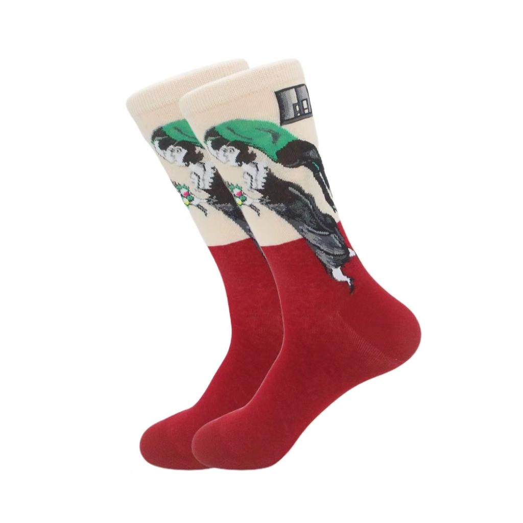 1 pair of European and American trendy socks with personalized street fashion oil painting series socks