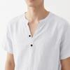 Summer Men's Casual Loose-Fit Shirt with Stand Collar Linen Short-Sleeved Plain-Coloured Shirt Plus Size Menswear