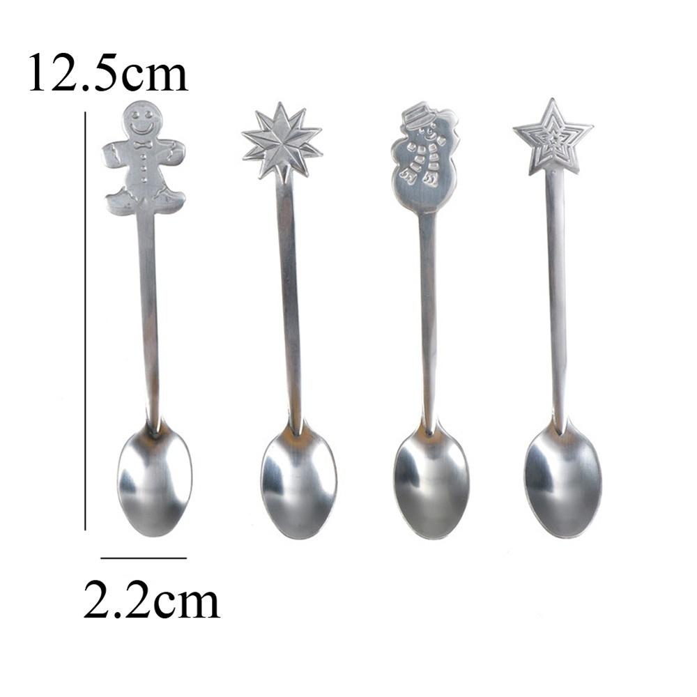 4pcs/set Drinking Kitchen & Dining Snowman Christmas Tree Ice Cream Tea Scoops Tableware Kids Spoon Xmas Coffee Spoons