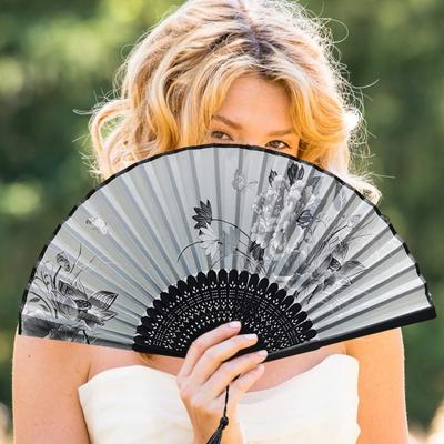 Chinesischer Vintage-Stil-Fächer, faltbarer Fächer, Bastelschaft, Handventilator, Bambus, Blumenmuster, Kunst, Geschenk, Heimdekoration