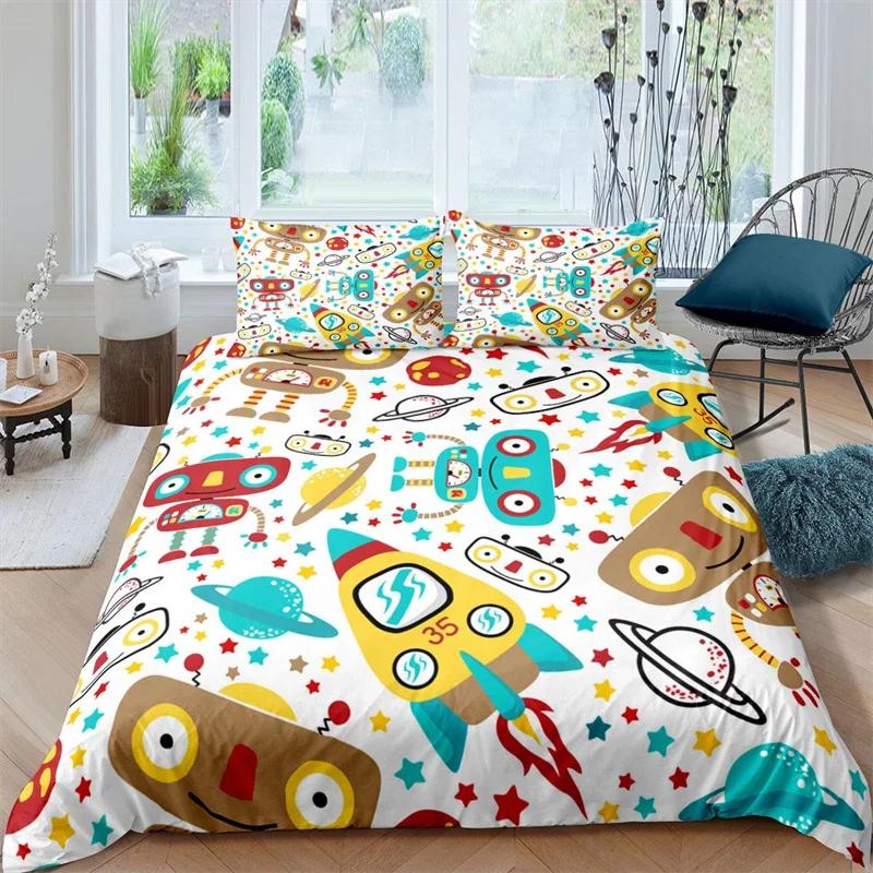 Zestaw poszewek na kołdrę z robotami Kreskówkowy robot kosmiczny Zestaw pościeli Patchwork Transformer Przyszłościowa maszyna Poszewka na kołdrę Rozmiar Twin Full Dla chłopca