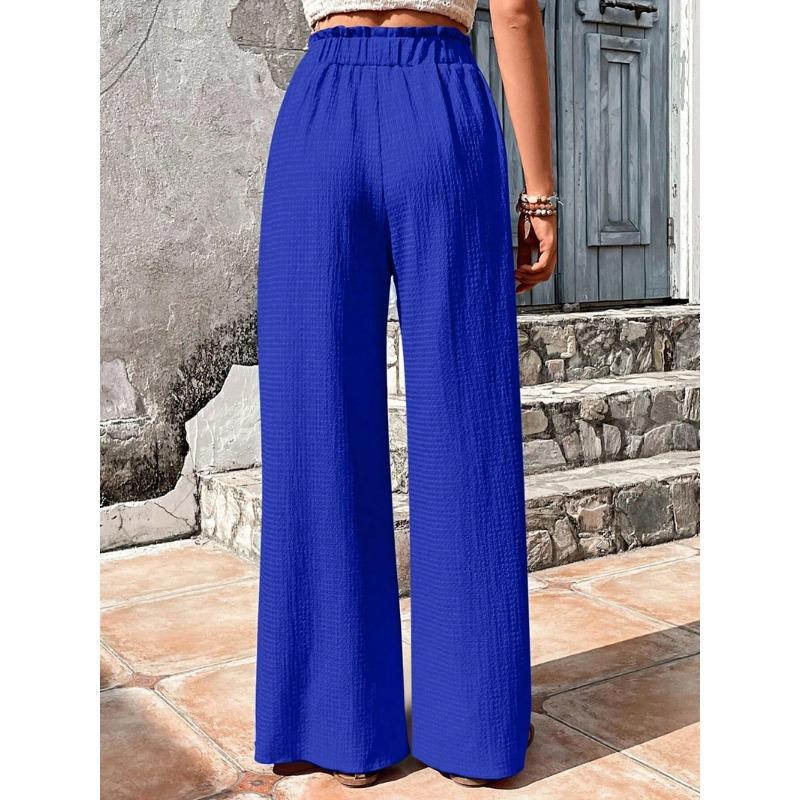 Women's Spring Summer Fashion Versatile Bubble Grid Casual Wide Leg Pants Trousers Women’s