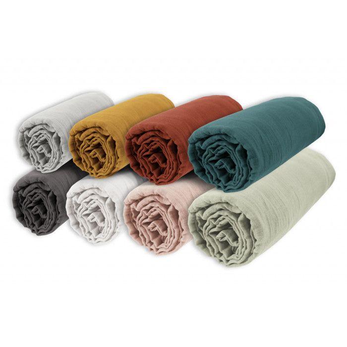 Drap housse "Gaïa" toutes dimensions "Gaze de Coton" l'Effet Papillon - Gaia Abricot - 90 x 190 cm bonnet de 30 cm