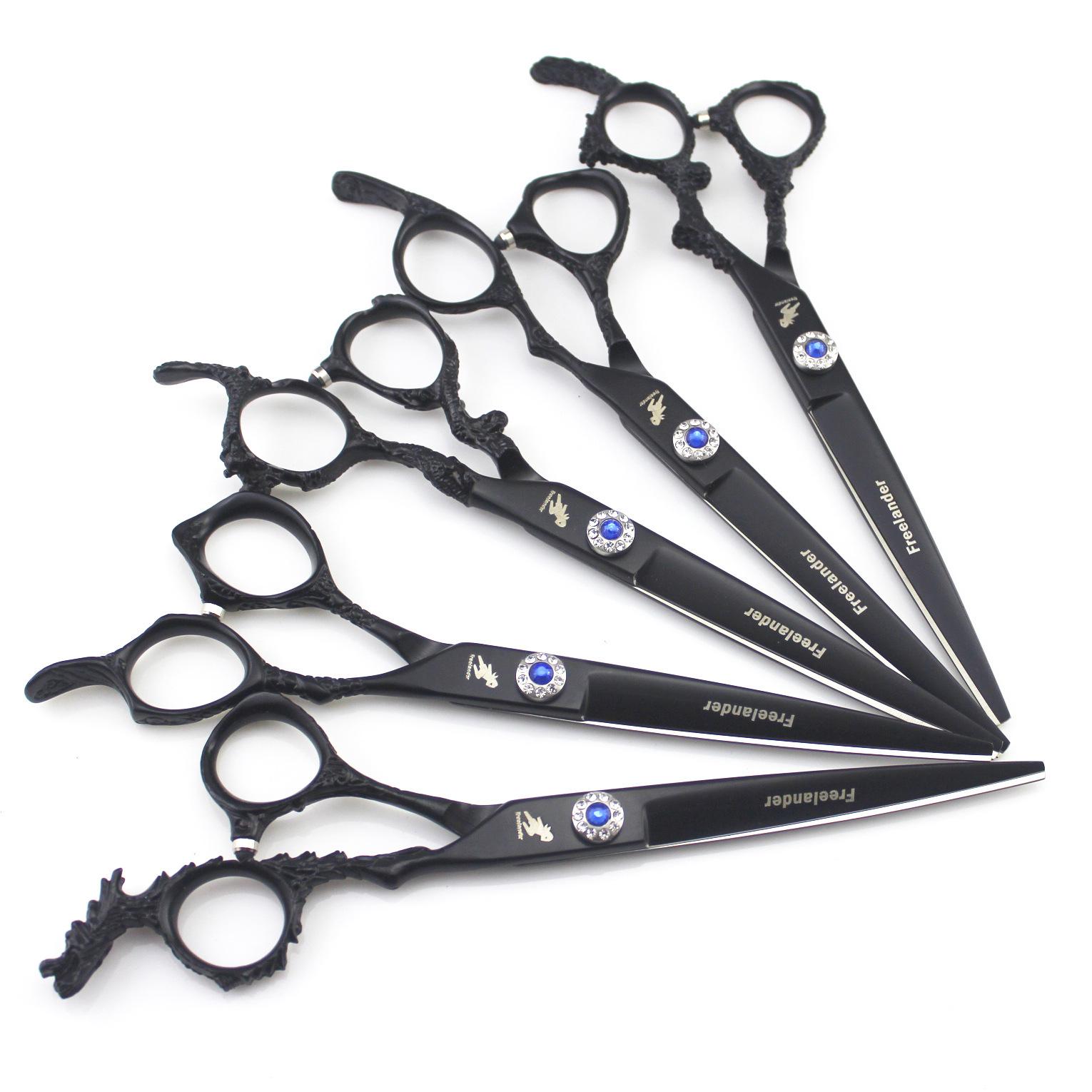 7.0 Black Baked Paint Gem Straight Pet Hair Cutting Shears with Bag Dragon Tail Handle