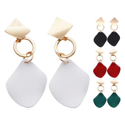 1 Pair Women Dangle Earrings Contrast Color Rhombus Shape Durable Drop Earrings