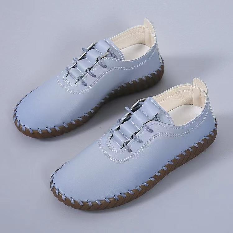 

модные кроссовки женские туфли на платформе мокасины кожаные балетки на шнуровке 2024 тренд весна повседневная обувь для мам Mujer Zapatos Chaussure Femme 43 небесно-голубой