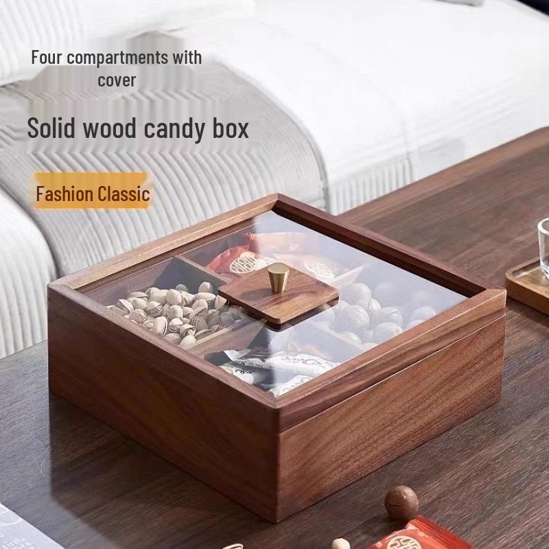 Walnut Wood Dried Fruit Box: Retro Home Snack Tray for Sunflower Seeds, Nuts, and Candy.