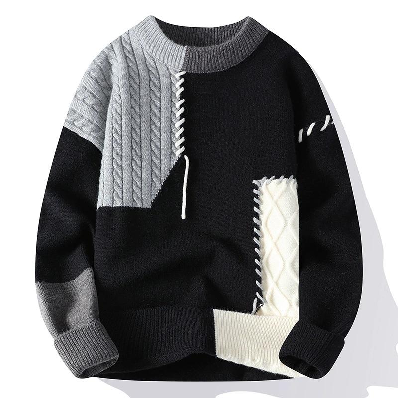 Maglione Lavorato a Maglia da Uomo Autunno Inverno Casual Girocollo Base Moda Lento