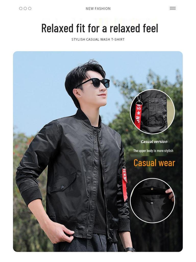 MA1 Men's American Style Baseball Jacket - Casual, Plain, Outdoor Spring/Autumn Flight Outerwear